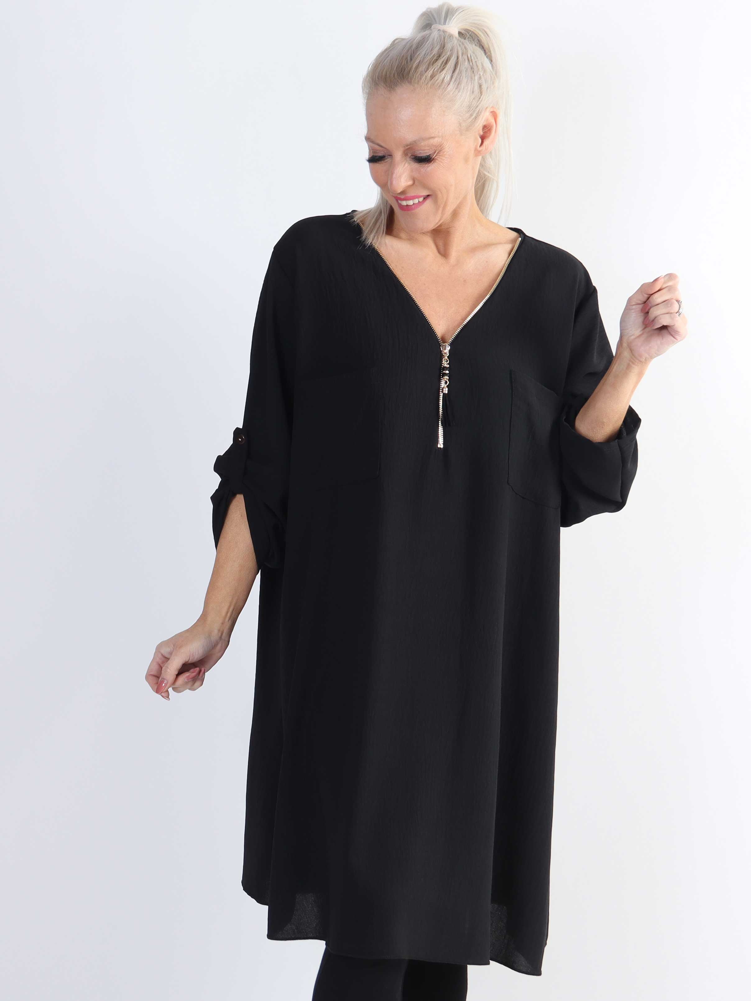 Claudia Dress - Tunikaklänning i plus size med dragkedja och fickor